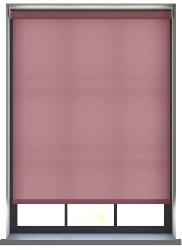 Our Burst Blushed Plum Roller blind in a living room window.