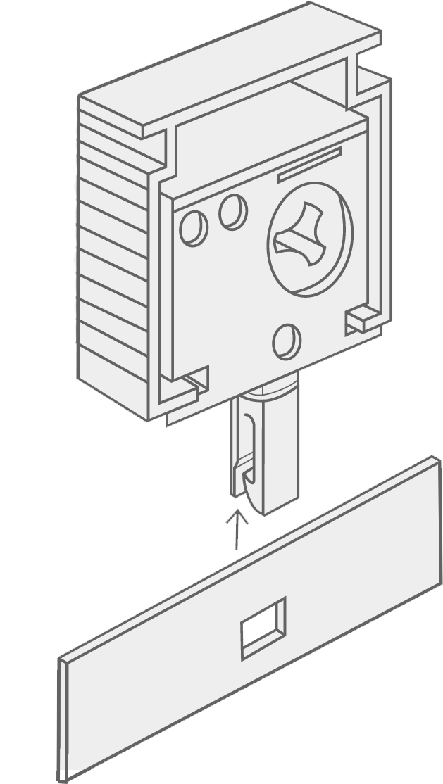 A diagram showing how to clip the vertical vanes onto the headrail A diagram showing how to clip the vertical vanes onto the headrail
